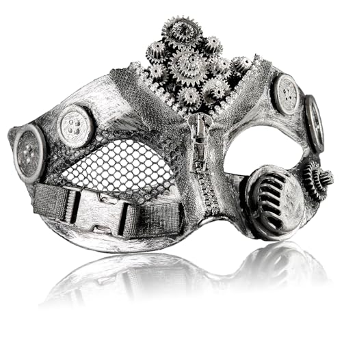 MYSEUNI Mechanische Steampunk-Maske, silberfarben, Steam-Punk, Halloween, Cosplay, Maskerade-Masken und Kostüme für Männer und Frauen, Maskerade-Party, Ball, Abschlussball, Weihnachten, Neujahr, MYSEUNI Mechanische Steampunk-Maske, silberfarben, Steam-Punk, Halloween, Cosplay, Maskerade-Masken und Kostüme für Männer und Frauen, Maskerade-Party, Ball, Abschlussball, Weihnachten, Neujahr, von MYSEUNI