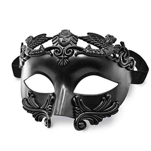 MYSEUNI Maskerade Maske für Männer – römische griechische Maske – venezianische Halbgesichtsmaske für Maskarade, Ball, Karneval, Halloween-Party, Schwarz, Einheitsgröße MYSEUNI Maskerade Maske für Männer – römische griechische Maske – venezianische Halbgesichtsmaske für Maskarade, Ball, Karneval, Halloween-Party, Schwarz, Einheitsgröße von MYSEUNI