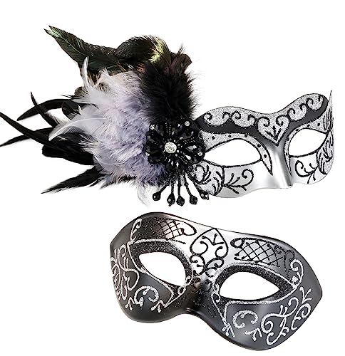 MYSEUNI Silberne Maskerade-Maske für Paare, Maskerade-Maske für Frauen mit Federn und venezianischer Halbmaske, Halloween, für Maskerade-Party, Karneval, Halloween, Cosplay, Abschlussball, Weihnachten MYSEUNI Silberne Maskerade-Maske für Paare, Maskerade-Maske für Frauen mit Federn und venezianischer Halbmaske, Halloween, für Maskerade-Party, Karneval, Halloween, Cosplay, Abschlussball, Weihnachten von MYSEUNI