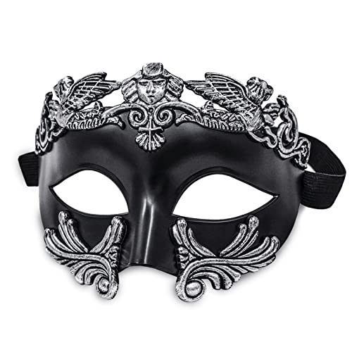 MYSEUNI Silberfarbene Maskerade-Maske für Herren, griechisch-römisch-venezianische Maske, Halloween-Party, Karnevalsmaske MYSEUNI Silberfarbene Maskerade-Maske für Herren, griechisch-römisch-venezianische Maske, Halloween-Party, Karnevalsmaske von MYSEUNI