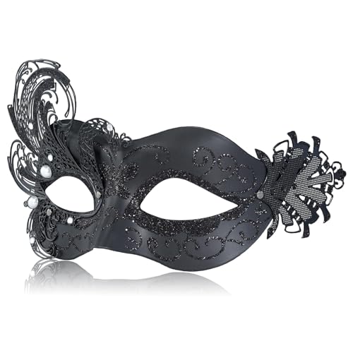 Schwarze Maskerade-Maske für Damen, Pfauenmotiv, venezianische Maskerade, Mascarade-Maske für Damen, Schmetterling, perfekt für Karneval, Halloween-Partys, Kostümpartys, Karneval, Hochzeit von MYSEUNI