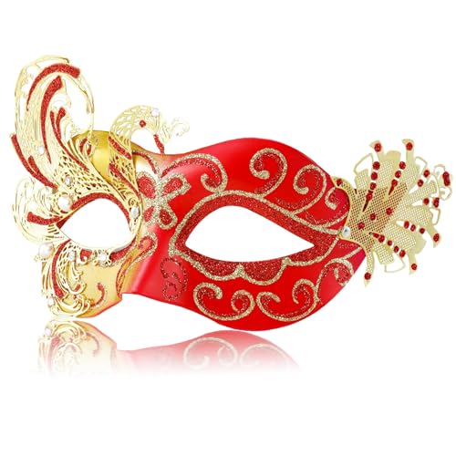 MYSEUNI Damen-Venezianische Maske Rubin-Rot | Elegante Handbemalt Phoenix Maskenball Maske - Für Hochzeiten & Karneval passend, Halloween & Kostümpartys MYSEUNI Damen-Venezianische Maske Rubin-Rot | Elegante Handbemalt Phoenix Maskenball Maske - Für Hochzeiten & Karneval passend, Halloween & Kostümpartys von MYSEUNI
