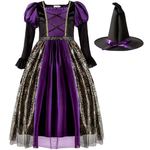 MYSTELLA Kostüm Halloween Hexe Mädchen 7-9 Jahre Kostüm Vampir Mädchen (120-130 cm von MYSTELLA