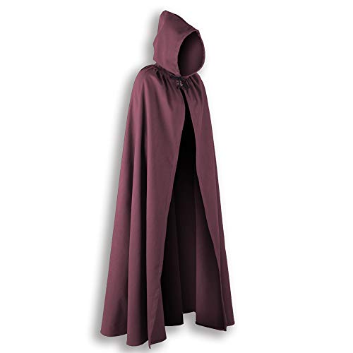 MYTHOLON Aaron Umhang mit Kapuze, Kostüm aus Canvas Baumwolle, Mittelalter LARP, Verkleidung Damen Herren, Bordeaux von MYTHOLON