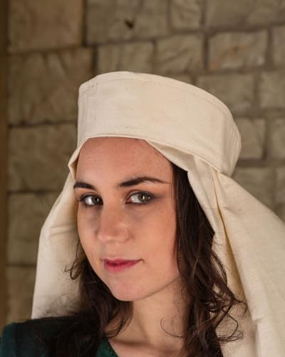 MYTHOLON Lenora Stirnreif, Damenhaube, M, leichte Baumwolle Natur, Mittelalter Kopfbedeckung für Frauen von MYTHOLON