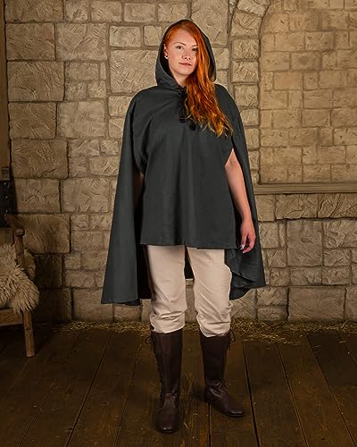 MYTHOLON Raven Kurzcape grün, Kapuzenumhang, Umhang mit Kapuze aus Baumwolle, Mittelalter, LARP, Cosplay, Wikinger von MYTHOLON