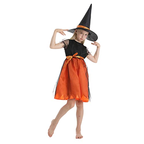 MYYBX Hexenkostüm Mädchen Kostüm, Hexe Kostüm Hexenhut für Kinder Mädchen Halloween Fasching Kaneval Bekleidung Kostüme Deluxe Set Cosplay Hexekleid (l) von MYYBX