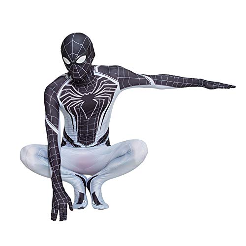 MYYLY Schwarz Weiß Rächer Superheld Kostüme Unisex Erwachsene Kinder Lycra Spandex Spinne Overall Bodysuit Halloween Cosplay Kostüme,Black White-Kids(130~140cm) von MYYLY