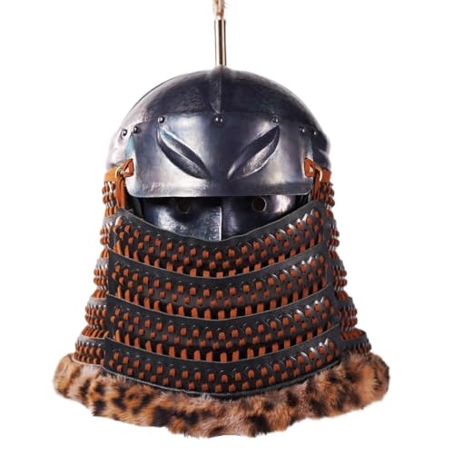MZICXV Handmade Historical Replica Helmet with Face | Authentic Iron Pagoda Steel Helm with Lamellar Neck Guard for Reenactment & Display(Helmet Visor) von MZICXV