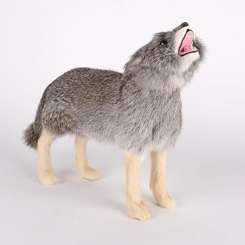 MZICXV 11,4" Realistische heulende Wolfsfigur, handgefertigtes graues Wolfsmodell, lebensechte Wildtierstatue(Grey) von MZICXV