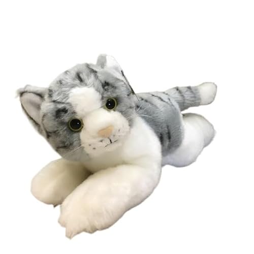 MZICXV 11,8" Realistisches Katzenplüschtier, weiches getigertes Katzen-Stofftier, süßes Kätzchenplüsch(Grey) von MZICXV