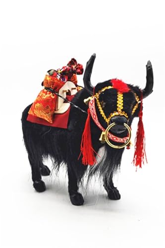 MZICXV 12,6" Realistische Yak Figur, Kunsttierstatue, handgefertigtes Dekor im tibetischen Stil, Wohndekor(Black) von MZICXV