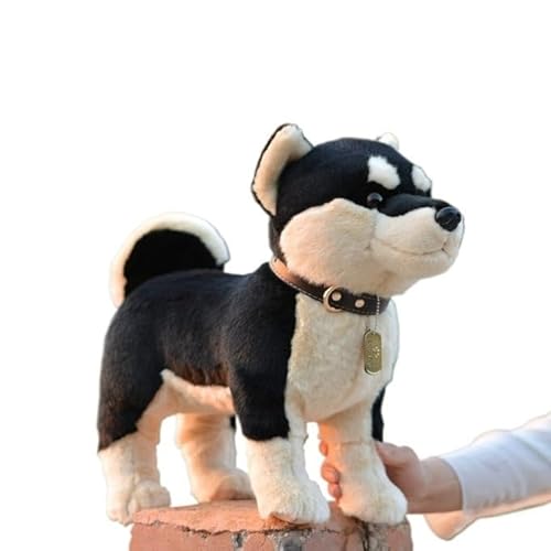 MZICXV 18,5" Realistisches schwarzes Shiba Inu/Akita Inu Plüschtier, bewegliches Stofftier, weiches und kuscheliges Plüschtier(A) von MZICXV
