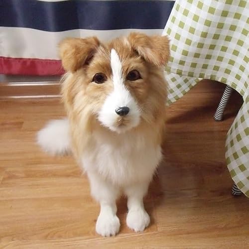 MZICXV 19,7" Realistische Schäferhundfigur, braun-weißes Collie-Plüschtier, lebensechtes Tiermodell von MZICXV