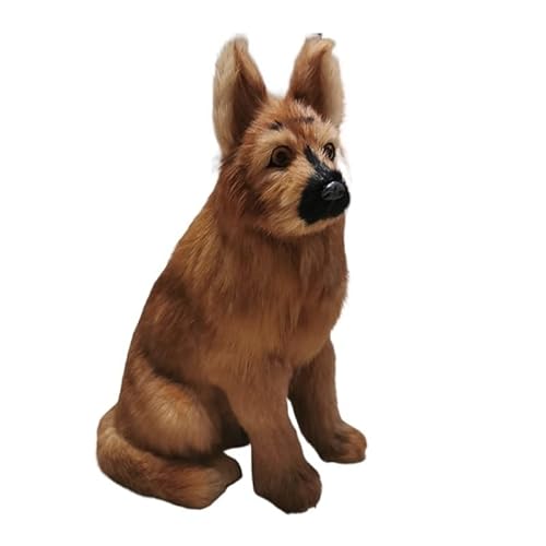 MZICXV 38 cm große, realistische Figur eines Deutschen Schäferhundes, handgefertigt aus Kunstfell/Leder und hohlem Polyethylenkern, Heimdekoration(A) von MZICXV