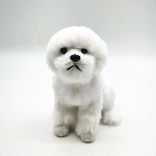 MZICXV 5,9" Realistische Bichon Frise Figur, Kunstwelpe Plüsch, lebensechtes Hunde-Stofftier(Squat) von MZICXV