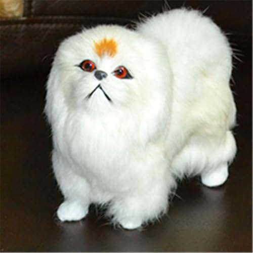 MZICXV 6,3" Realistische Pekingese Hundefigur, Kunsttierstatue, handgefertigtes Wohndekor(White) von MZICXV