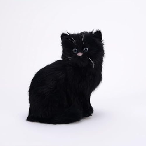 MZICXV 7,1" Realistische weiße Figur, Flauschiges Plüschtier, lebensechtes Kätzchenmodell, Geschenk for Liebhaber(Black) von MZICXV