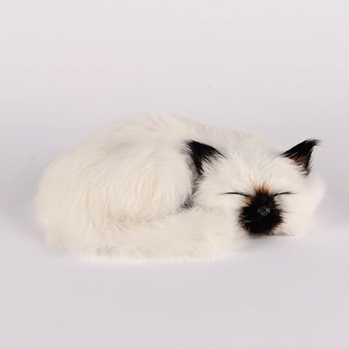 MZICXV 8,3" Realistisches schlafendes Plüschtier, süßes Kätzchen-Stofftier, lebensechte Figur, Wohndekoration(White) von MZICXV