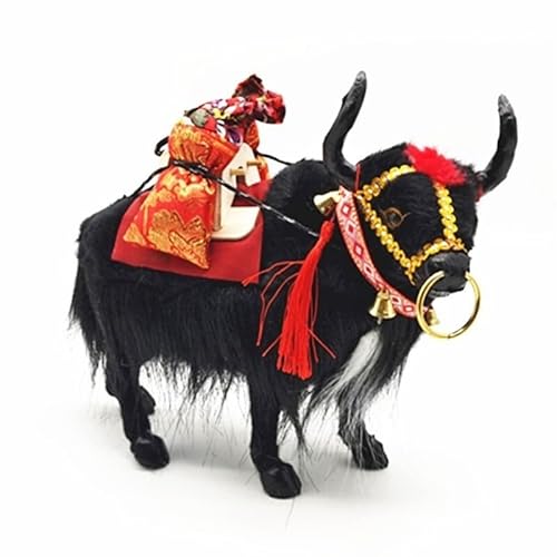 MZICXV 8,7" Realistische Yak-Figur, Kunsttierstatue mit Sattel im tibetischen Stil, Wohndekoration(Black) von MZICXV