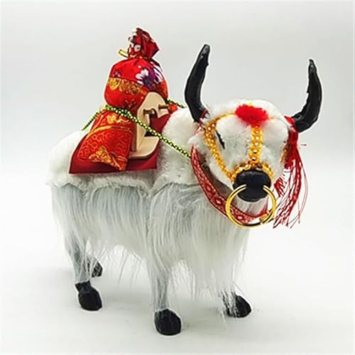 MZICXV 8,7" Realistische Yak-Figur, Kunsttierstatue mit Sattel im tibetischen Stil, Wohndekoration(White) von MZICXV