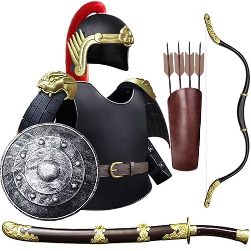 MZICXV Chinesisches Kaisergarde-Kostüm for, Kunststoffrüstung im Jinyiwei-Stil der Ming-Dynastie und Phönixflügelhelm, Krieger-Cosplay-Set for Jungen mit Schwert, Pfeil und Bogen(B) von MZICXV