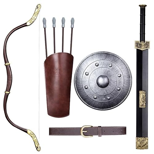MZICXV Krieger-Set aus Kunststoff for, Spielzeug-Schwert, Schild, Bogen, Pfeil, Köcher, Gürtel, 6-teiliges Cosplay-Kostümzubehör for Kostümpartys for Jungen, sicheres Rollenspiel-Geschenk(A) von MZICXV