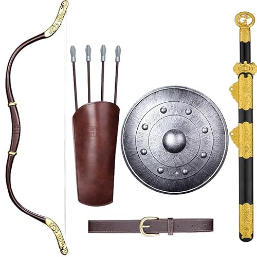 MZICXV Krieger-Set aus Kunststoff for, Spielzeug-Schwert, Schild, Bogen, Pfeil, Köcher, Gürtel, 6-teiliges Cosplay-Kostümzubehör for Kostümpartys for Jungen, sicheres Rollenspiel-Geschenk(B) von MZICXV