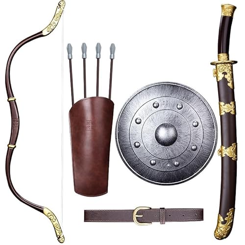 MZICXV Krieger-Set aus Kunststoff for, Spielzeug-Schwert, Schild, Bogen, Pfeil, Köcher, Gürtel, 6-teiliges Cosplay-Kostümzubehör for Kostümpartys for Jungen, sicheres Rollenspiel-Geschenk(C) von MZICXV