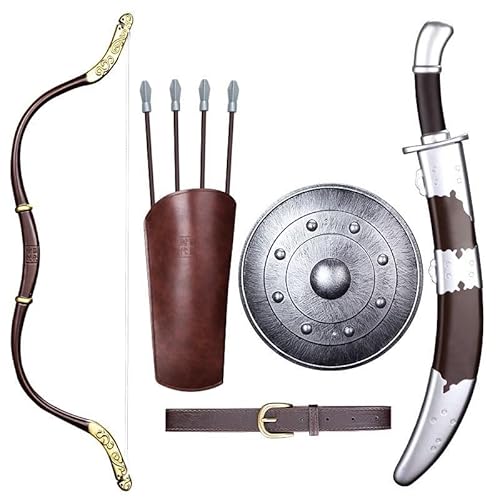 MZICXV Krieger-Set aus Kunststoff for, Spielzeug-Schwert, Schild, Bogen, Pfeil, Köcher, Gürtel, 6-teiliges Cosplay-Kostümzubehör for Kostümpartys for Jungen, sicheres Rollenspiel-Geschenk(D) von MZICXV