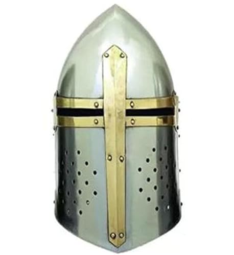MZICXV Mittelalterlicher Kreuzritter-Helm mit Stacheln im Zuckerhutstil – Tragbarer Ritterhelm mit goldenem Rand for Nachstellungen und Ausstellungen von MZICXV