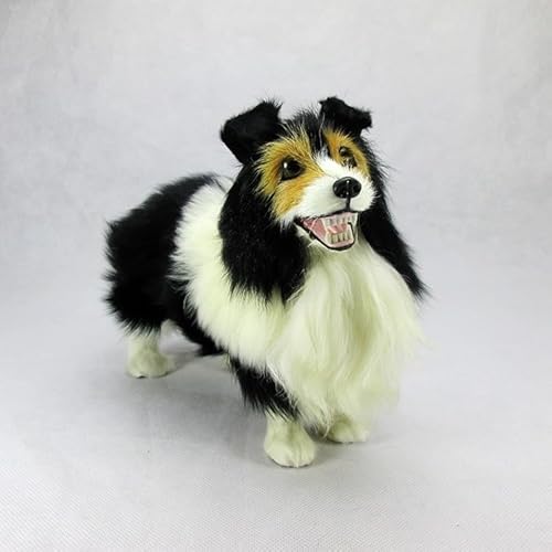 MZICXV Realistische Border Collie-Figur, stehendes schwarz-weißes Hundeplüschtier, lebensechtes Bauernhoftiermodell von MZICXV