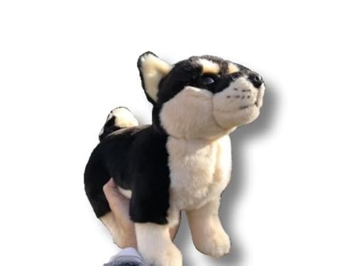 MZICXV Realistisches 28 cm großes schwarzes Shiba Inu-Plüschtier, stehender Hund von MZICXV