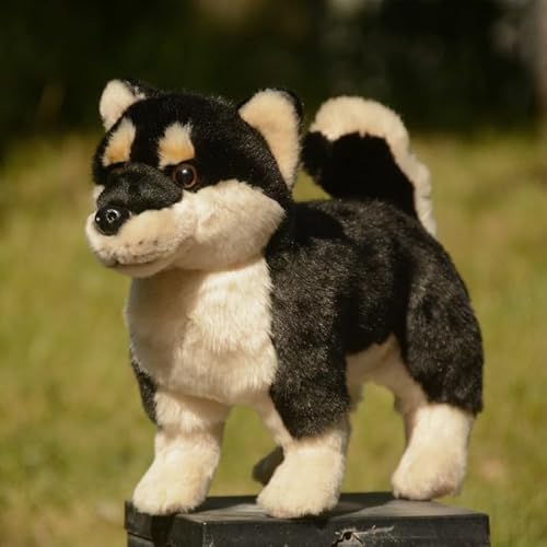 MZICXV Simulation Shiba Inu Puppe Niedliche Welpenpuppe Stehendes Shiba Inu Plüschtier Weiches und süßes Stoffpuppen-Geburtstagsgeschenk(Black,40cm) von MZICXV