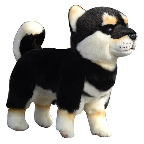 MZICXV Simulation Shiba Inu Puppe Plüschtier Niedlich Schwarz Weiß Shiba Inu Puppe Puppe Haustier Begleiter Geburtstagsgeschenk(Black) von MZICXV