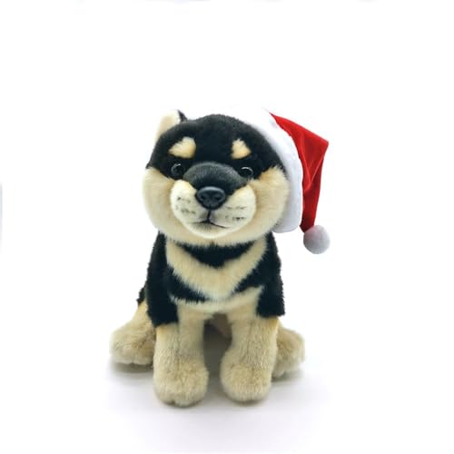 MZICXV Simulation Sitzende Shiba Inu Plüschpuppe Niedlicher schwarzer Shiba Hund Plüschtier Weiches und süßes Puppengeschenk(White) von MZICXV