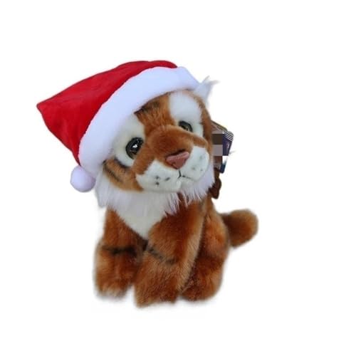 MZICXV Simulation Tiger Plüschpuppe Sibirischer Tiger Plüschtier Weißer Tiger Brauner Tiger Kleiner Tiger mit Weihnachtsmütze Begleitgeschenke Heimdekoration(Orange,18.5cm) von MZICXV