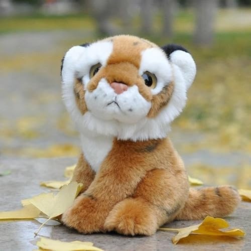 MZICXV Simulation Tiger Plüschpuppe Sibirischer Tiger Plüschtier Weißer Tiger Brauner Tiger Kleiner Tiger mit Weihnachtsmütze Begleitgeschenke Heimdekoration(Orange,18cm) von MZICXV
