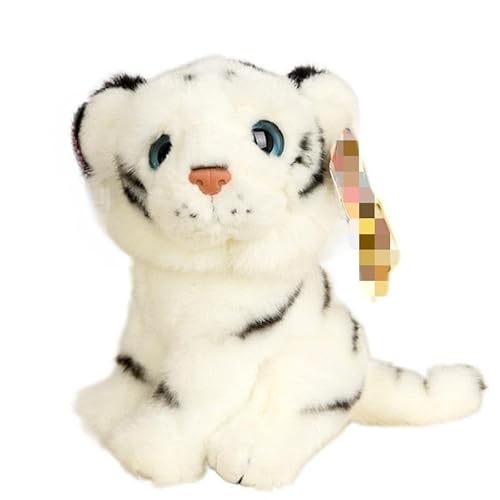 MZICXV Simulation Tiger Plüschpuppe Sibirischer Tiger Plüschtier Weißer Tiger Brauner Tiger Kleiner Tiger mit Weihnachtsmütze Begleitgeschenke Heimdekoration(White,18cm) von MZICXV