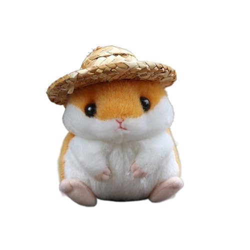 MZICXV Simulation niedliche kleine Hamster-Plüschpuppe mit Strohhut, Hamster-Anhänger, Taschenanhänger, weiches und süßes Geschenk(Orange) von MZICXV