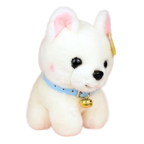 MZICXV Simulation niedlicher Hund Plüschtier weiße Shiba Inu Puppe Puppe weiches und süßes Stoffpuppengeschenk(Blue,28cm) von MZICXV