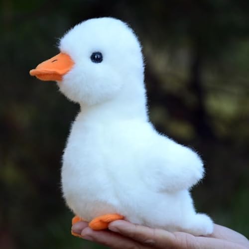 MZICXV Simulierte Enten-Plüschpuppe kann kleine Tierspielzeuge klingen Lassen, weiche und niedliche kleine gelbe Entenpuppen-Ornamente(White,17.5cm) von MZICXV