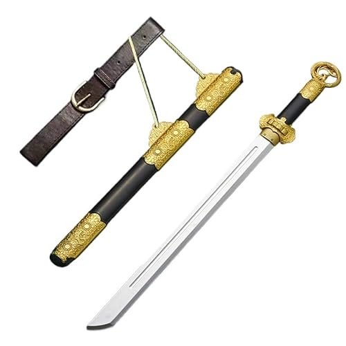 MZICXV Spielzeugschwert im Stil der Tang-Dynastie for, 66 cm langes chinesisches Breitschwert mit goldener Scheide und Gürtel, sicheres Requisit aus PU-Kunststoff for(B) von MZICXV