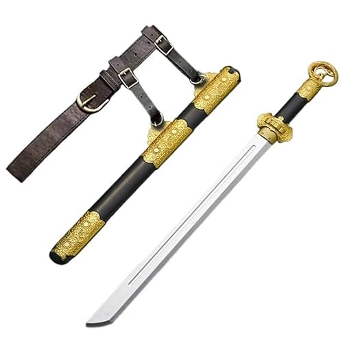 MZICXV Spielzeugschwert im Stil der Tang-Dynastie for, 66 cm langes chinesisches Breitschwert mit goldener Scheide und Gürtel, sicheres Requisit aus PU-Kunststoff for(C) von MZICXV