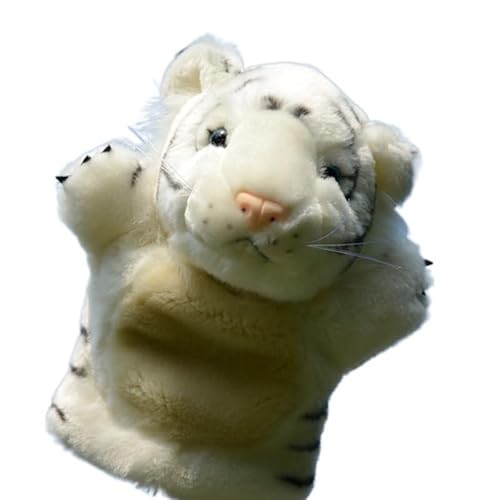 Simulation Nette Tiger Handpuppe Plüsch Spielzeug Weiß Sternzeichen Tiger Puppe Puppe Eltern-Komfort Puppe Bauchredner Geschenk(White) von MZICXV