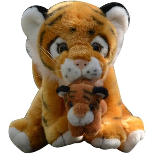 Simulation süße Mutter und kleine Tigerpuppe weiße Tigerpuppe Puppe Sibirischer Tiger Plüschtier Geschenk(Orange) von MZICXV