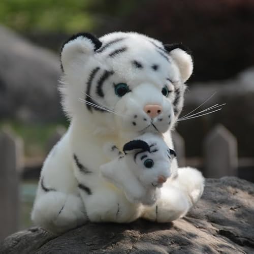 Simulation süße Mutter und kleine Tigerpuppe weiße Tigerpuppe Puppe Sibirischer Tiger Plüschtier Geschenk(White) von MZICXV