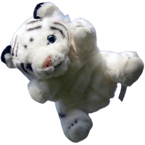 Simulation süße Tiger Handpuppe Plüschtier weiße Tiger Puppe Komfort Geschenk Bauchredner Puppe Sternzeichen Tiger Geschenk(White) von MZICXV