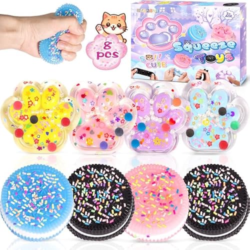 MZJAUVF 4Stück Biscuit Stress Relief Toy, 4Stück Katzenpfoten Squishy, Mochi Queeze Toy Set, Kawaii Mochi Squishy, Squeeze für Stressabbau, Quetschspielzeug Geschenke für Kinder, Party Dekoration von MZJAUVF