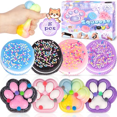 MZJAUVF 4Stück Biscuit Stress Relief Toy,4Stück Katzenpfoten Squishy,Mochi Queeze Toy Set Kawaii Mochi Squishy,Squeeze für Stressabbau Quetschspielzeug Geschenke für Kinder Party Dekoration-Stofftier von MZJAUVF